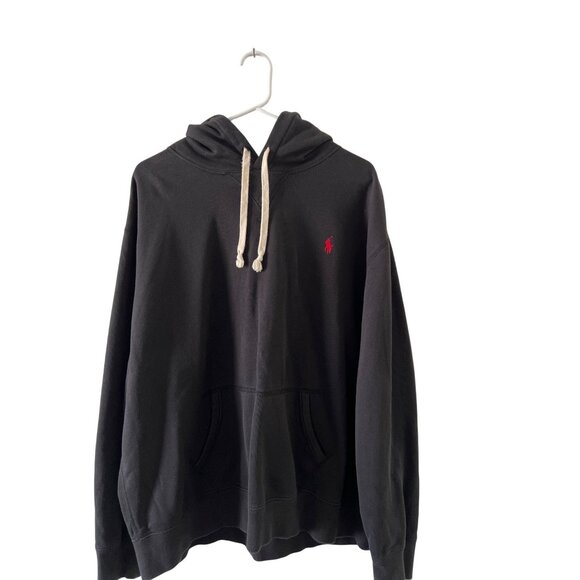 Ralph Lauren Black Pullover Hoodie With Red Logo Drawstring Hood & Kangaroo Pock - Picture 8 of 14